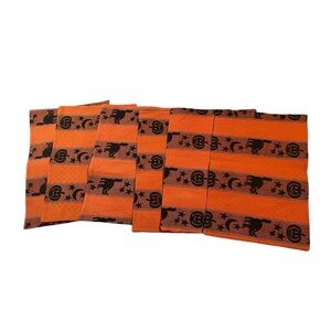 Set (6) Spooky Placemats Orange Black 100% Cotton Black Cat Pumpkin Star Moon